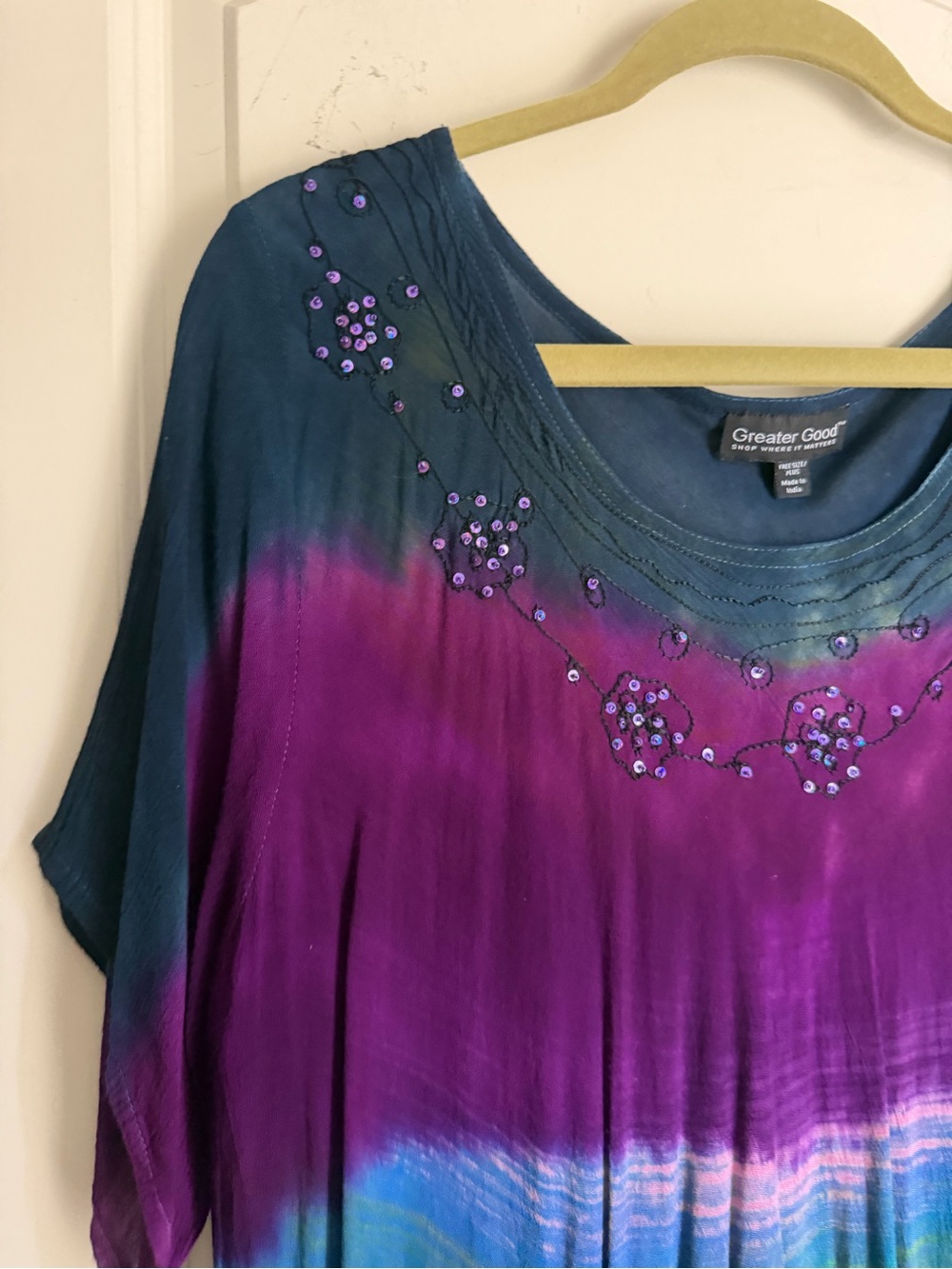 Greater good rayon brushedMulticolor Tie-Dye Embellished Tunic sky tunic free sz - Picture 4 of 9